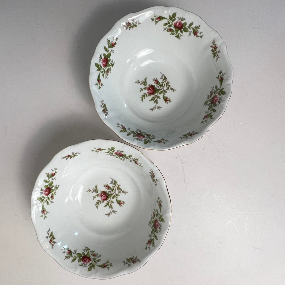 Johann Haviland Traditions Fruit Bowls Set 2 8.25" White Pink Rose Gold Trim MCM